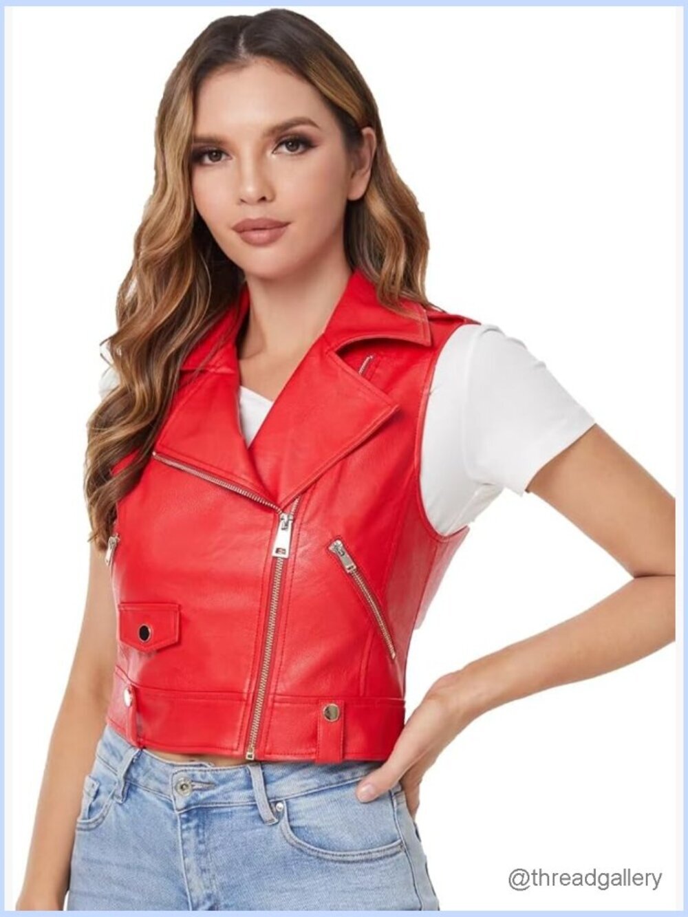 Women's Faux Leather Moto Vest Slim Fit Sleeveless PU Biker Waistcoat